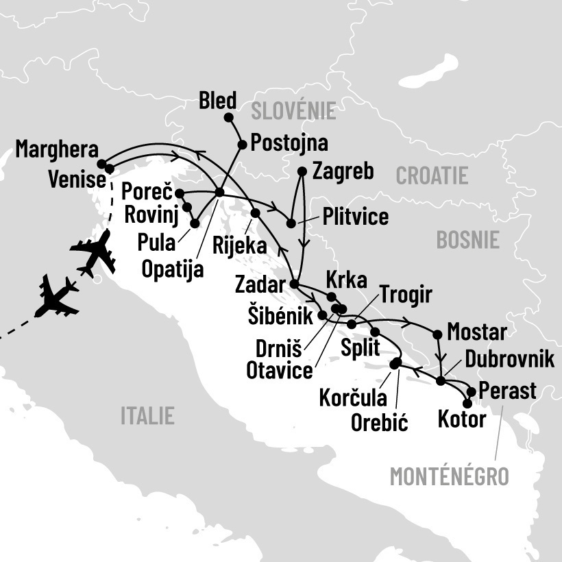 Croatie, Slovénie, Bosnie et Monténégro map