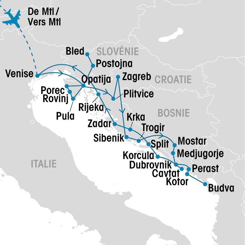 Croatie, Slovénie, Bosnie et Monténégro map