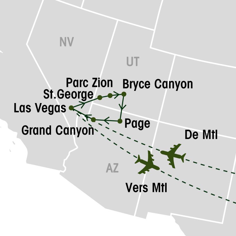 Las Vegas et les parcs nationaux américains map