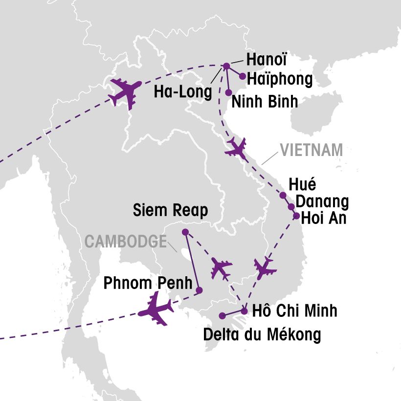 Vietnam et Cambodge, forfait plus map