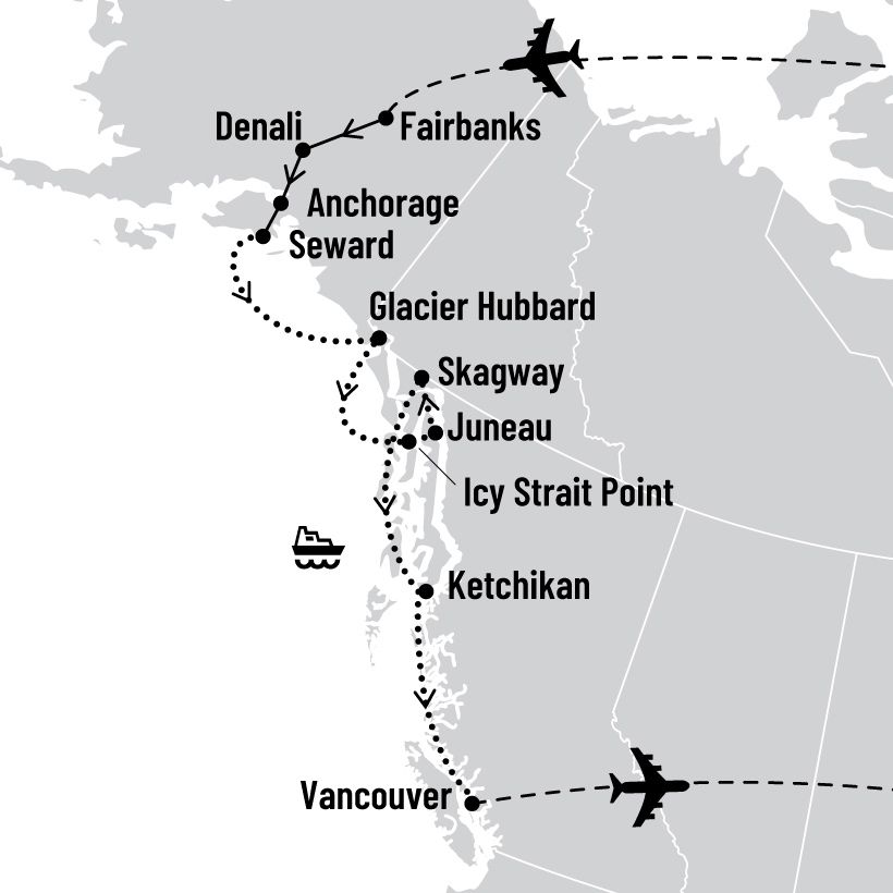 Circuit et croisière en Alaska map