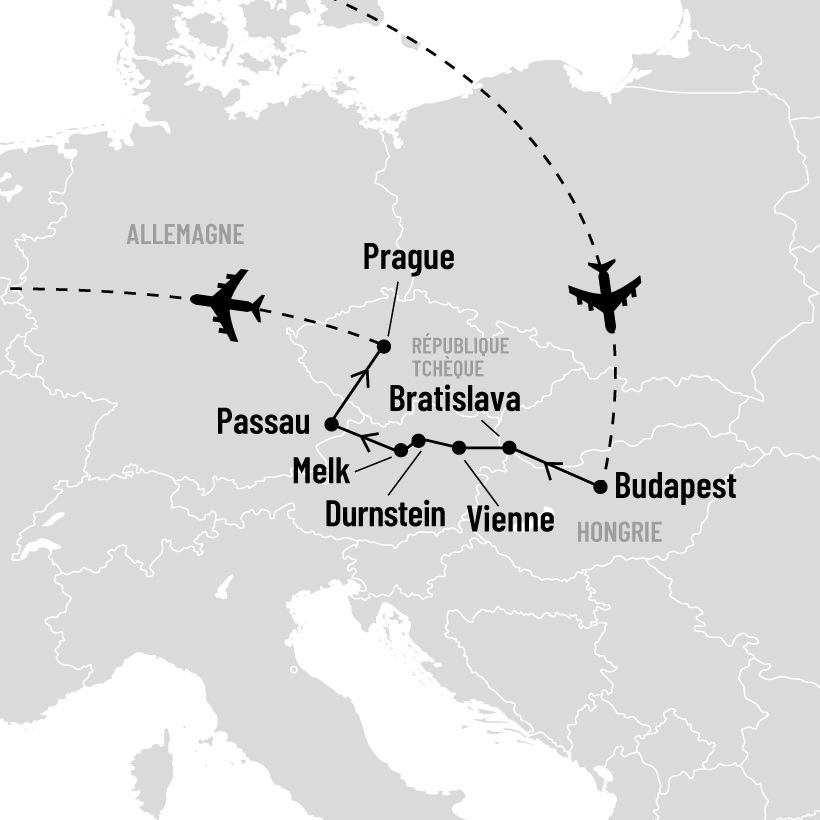 Croisière sur le Danube et Prague map