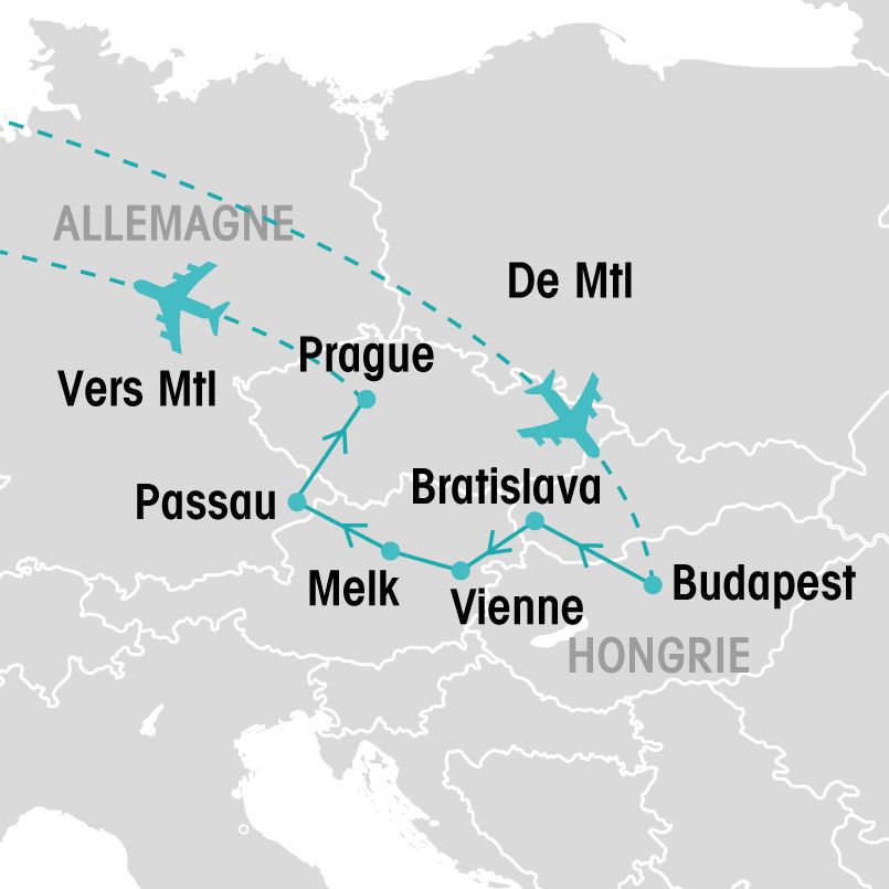 Croisière sur le Danube et Prague map